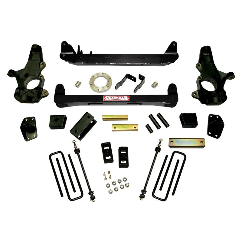 Skyjacker 3-inch suspension lift kit with black powder-coated mounting hardware for GMC and Chevrolet HD trucks.