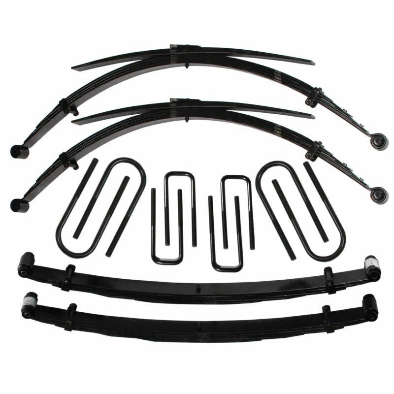 Skyjacker 4-inch suspension lift system components with black powder-coated finish for Ford F-250 Highboy.