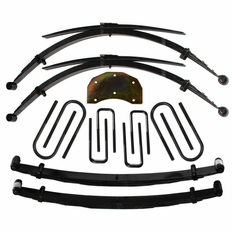 Skyjacker 4-inch Monotube suspension lift kit components including black powder-coated brackets and mounting hardware