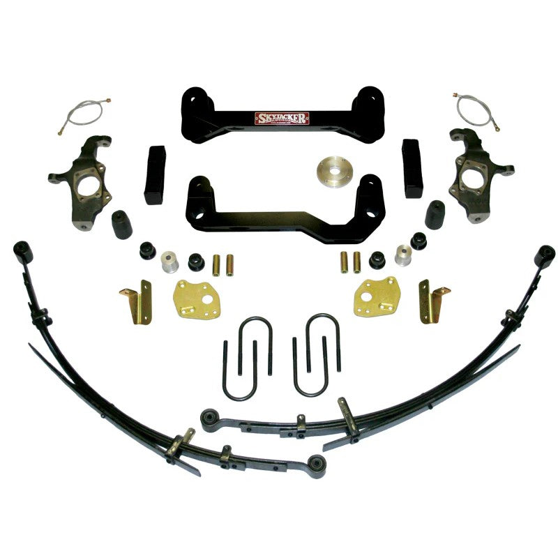 Skyjacker 4-inch suspension lift system components with black powder-coated finish for 4WD trucks.