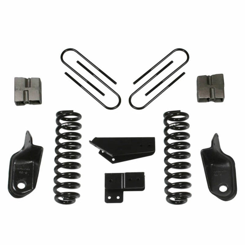 Skyjacker 6-inch suspension lift kit components finished in black powder coating for 1980-1996 Ford F-250 and F-350 2WD
