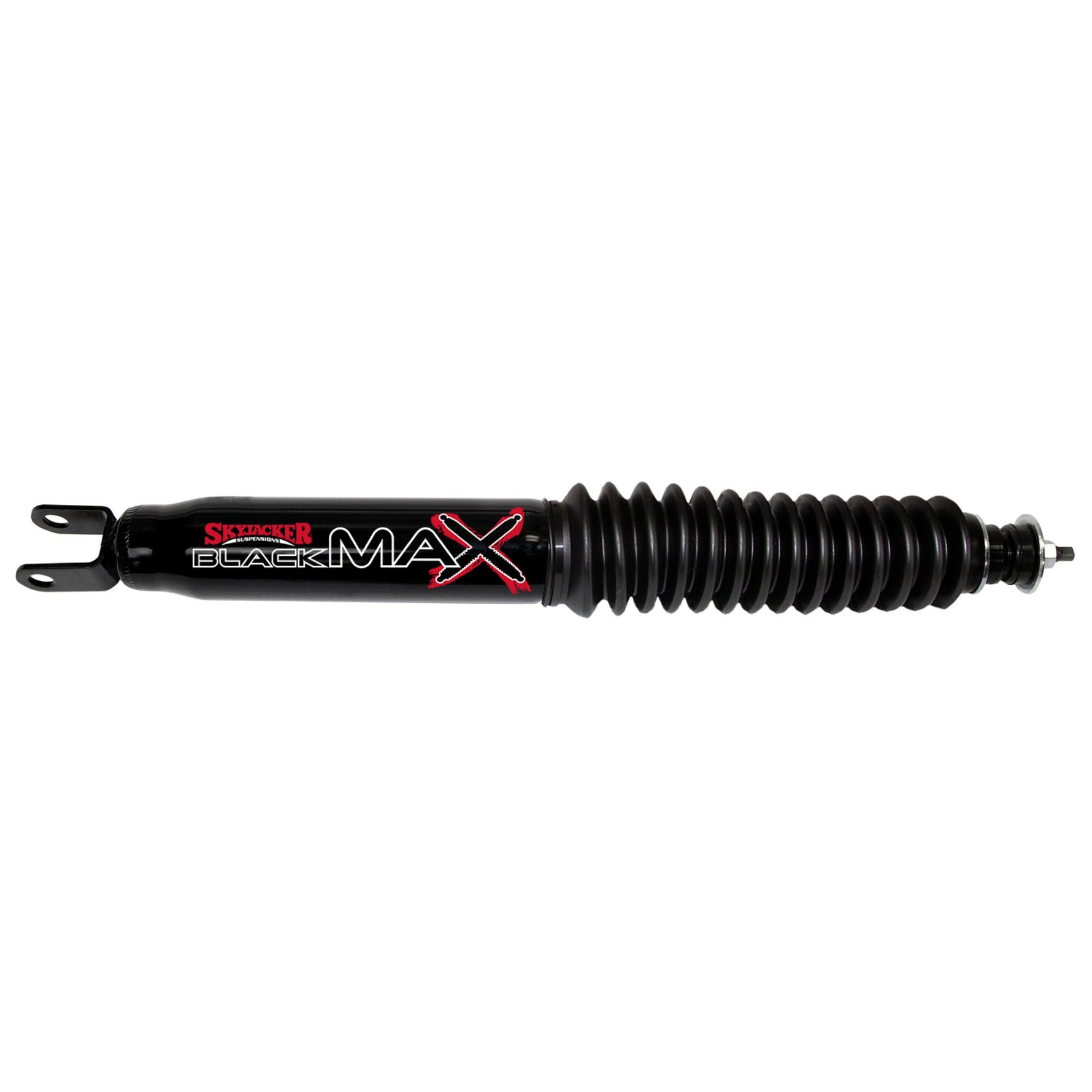 Skyjacker Black Max twin-tube shock absorber featuring a black finish and arc-welded mounts.