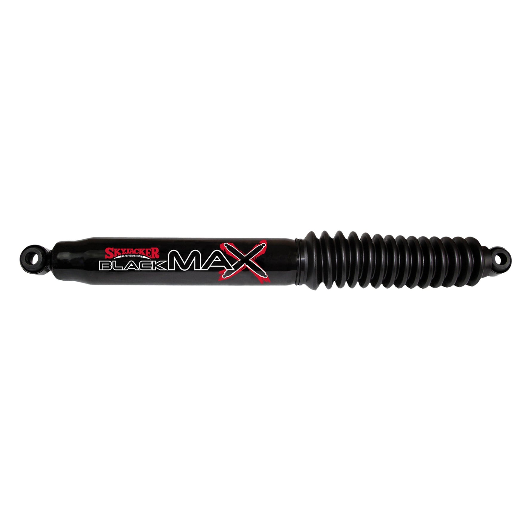 Skyjacker Black Max B8588 twin tube shock absorber with chrome shaft and black boot.