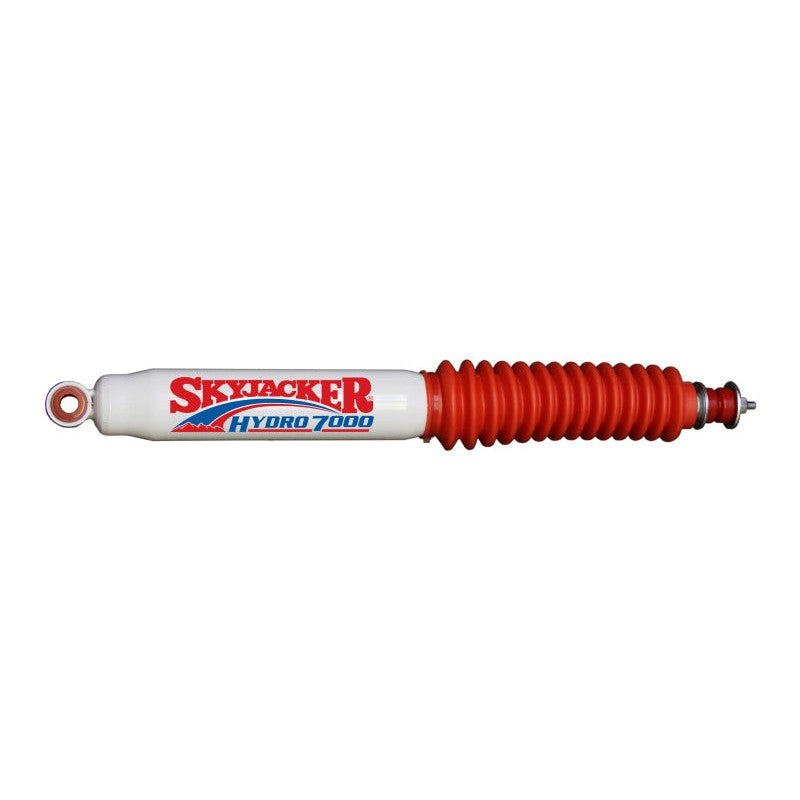 Skyjacker Hydro H7052 twin tube shock absorber featuring red polyurethane bushings and a red protective boot.