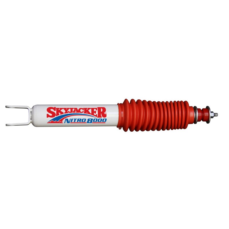 Skyjacker Nitro Shock Absorber N8003 with red protective boot and red polyurethane bushings.