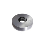 Circular 1-inch aluminum weld-in bung with 1/8 inch NPT threads for mounting water-methanol injection nozzles.