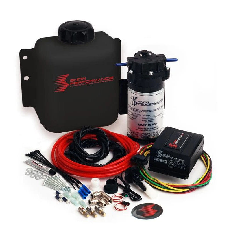 Snow Performance Stage 2 Water-Methanol Injection Kit with 300 PSI pump, VC-20 controller, and SS braided lines.