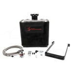 Snow Performance 7-gallon custom molded water-methanol tank with braided stainless steel lines and mounting brackets.