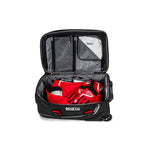Sparco Travel rolling trolley gear bag in black and red with wheels and telescopic pull handle.