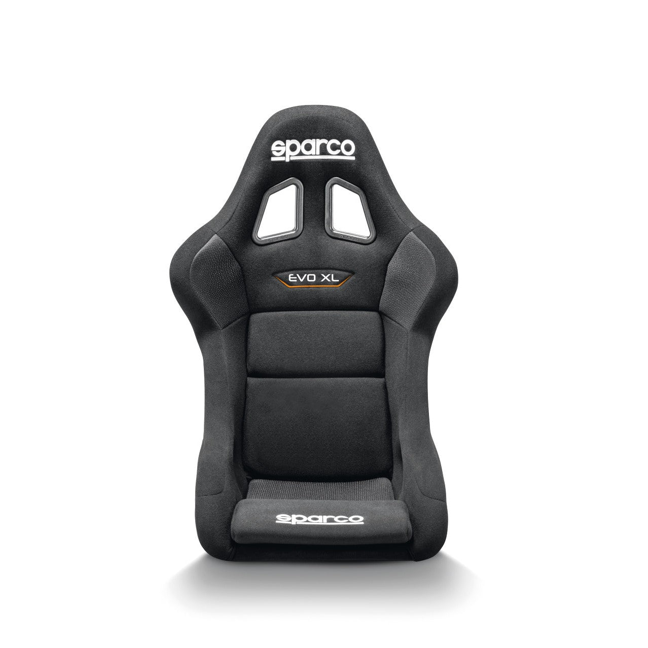 Black Sparco Evo XL fiberglass gaming seat for sim racing rigs