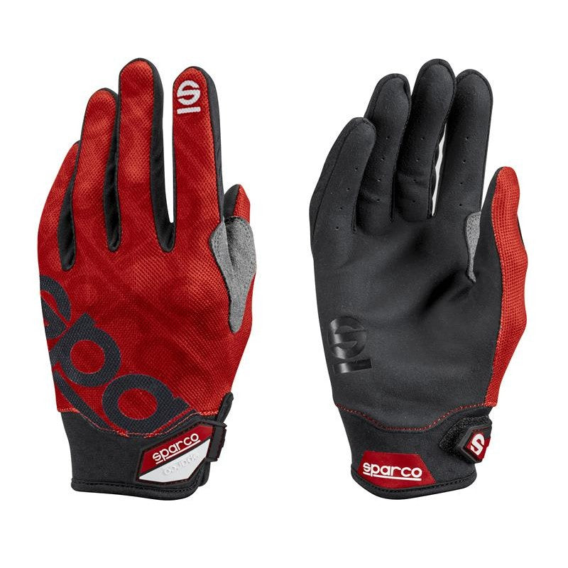 Black Sparco Meca 3 mechanics gloves featuring synthetic leather palms and reinforced thumb and index finger areas.