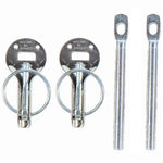 Sparco silver racing hood pin kit including pins, circular scuff plates, and hairpins.