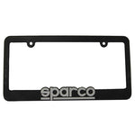 Black plastic license plate frame featuring the white Sparco logo at the base.