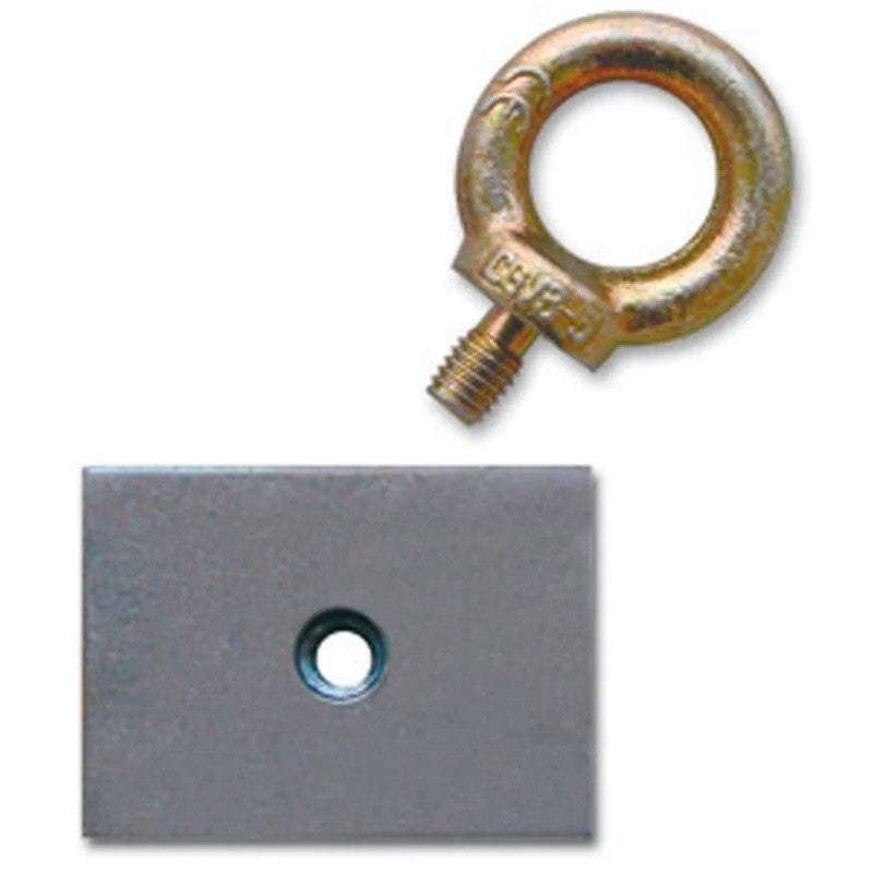 Sparco 04502 square steel reinforcement plate with a centered 7/16-20 threaded nut for harness mounting.