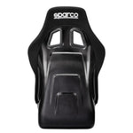 Sparco QRT-C carbon fiber racing seat in black fabric with exposed gloss carbon fiber shell back.