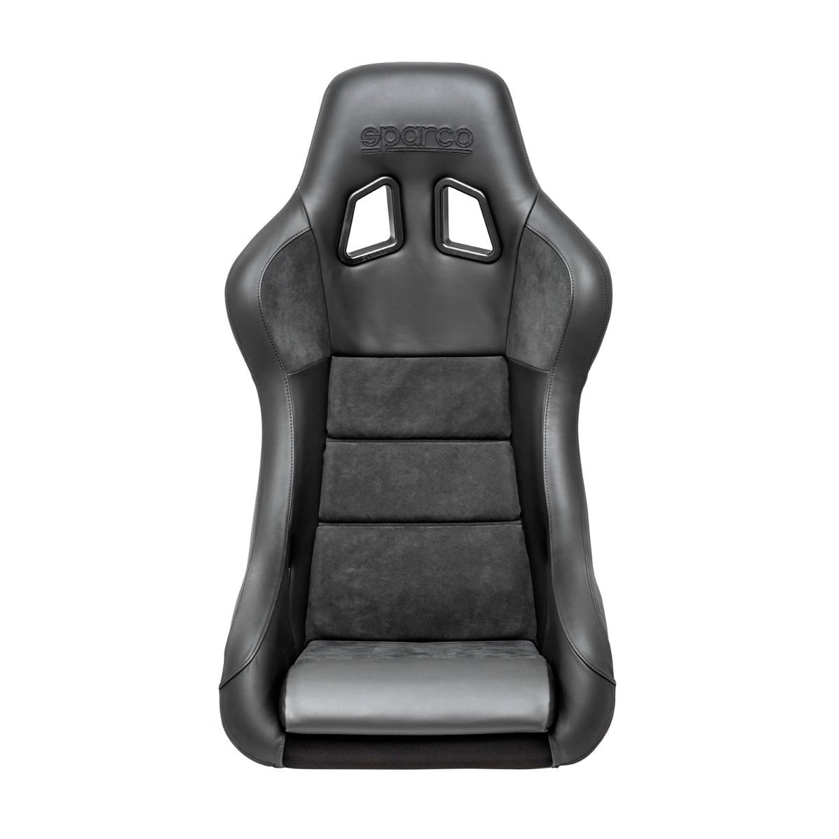 Sparco QRT Performance racing seat upholstered in black leather and Alcantara.