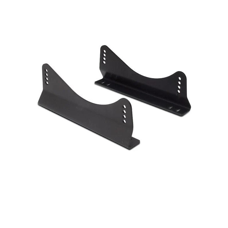 A pair of black aluminum Sparco side mount seat brackets featuring multi-hole height and tilt adjustment slots.