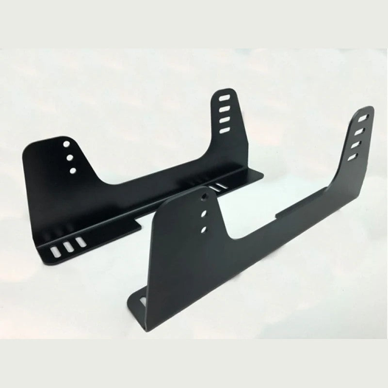 Black powder-coated steel Sparco QRT side mount seat brackets with multiple mounting holes for seat adjustment.