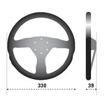 Sparco 383 three-spoke steering wheel featuring black suede grip and black anodized center with horn button.