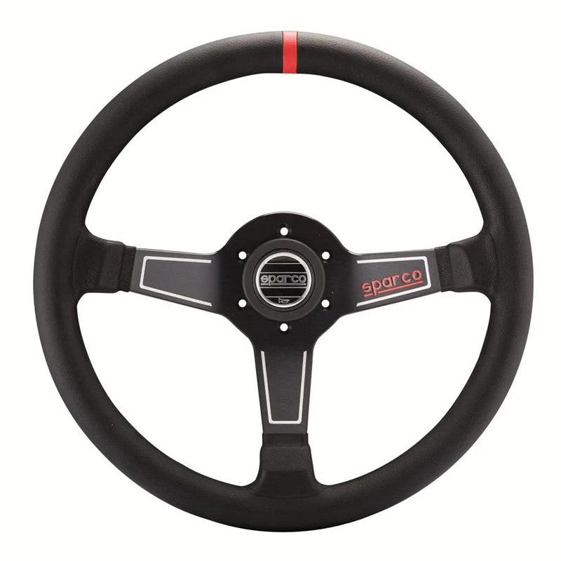 Sparco L575 Monza performance steering wheel with black leather grip and 3-spoke design