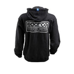 Black Sparco Heritage hooded sweatshirt with retro logo on chest and adjustable drawstring hood