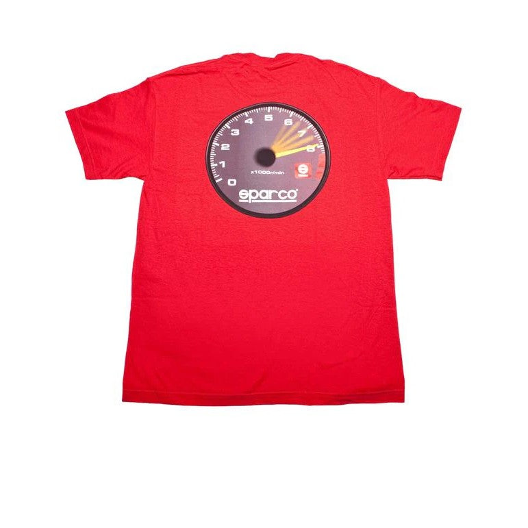 Black Sparco T-shirt with a tachometer graphic printed on the front chest area.