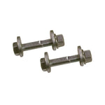 Pair of SPC Performance silver finish rear eccentric camber and toe cam bolts with nuts and washers.