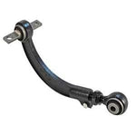 Forged steel SPC Performance adjustable rear camber arm with black finish and rubber bonded T-bar bushing.