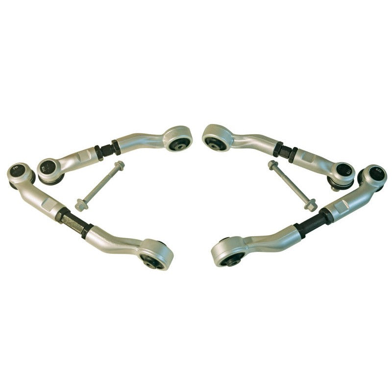 Set of four SPC Performance 81363 forged aluminum adjustable upper control arms with booted ball joints and pinch bolts