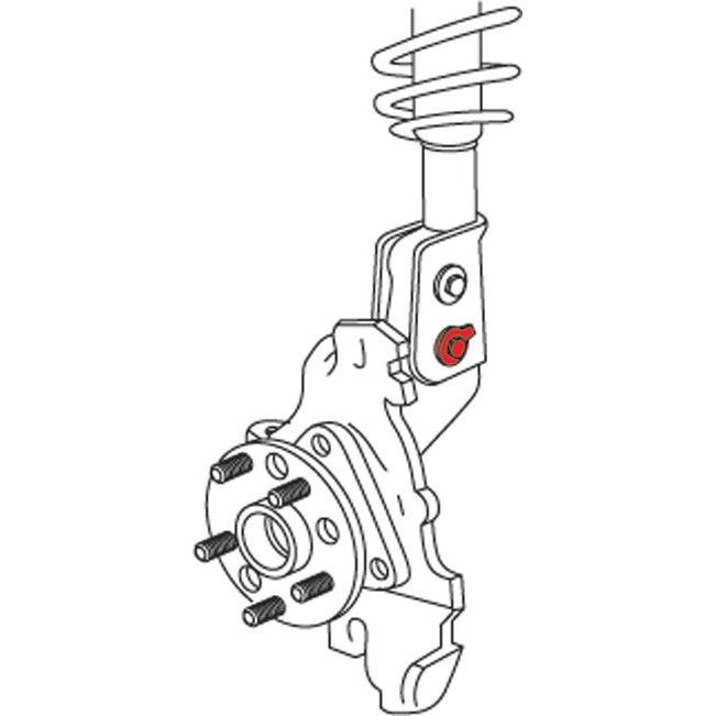 SPC Performance EZ Cam alignment bolts for front strut camber adjustment on Subaru and Scion vehicles.
