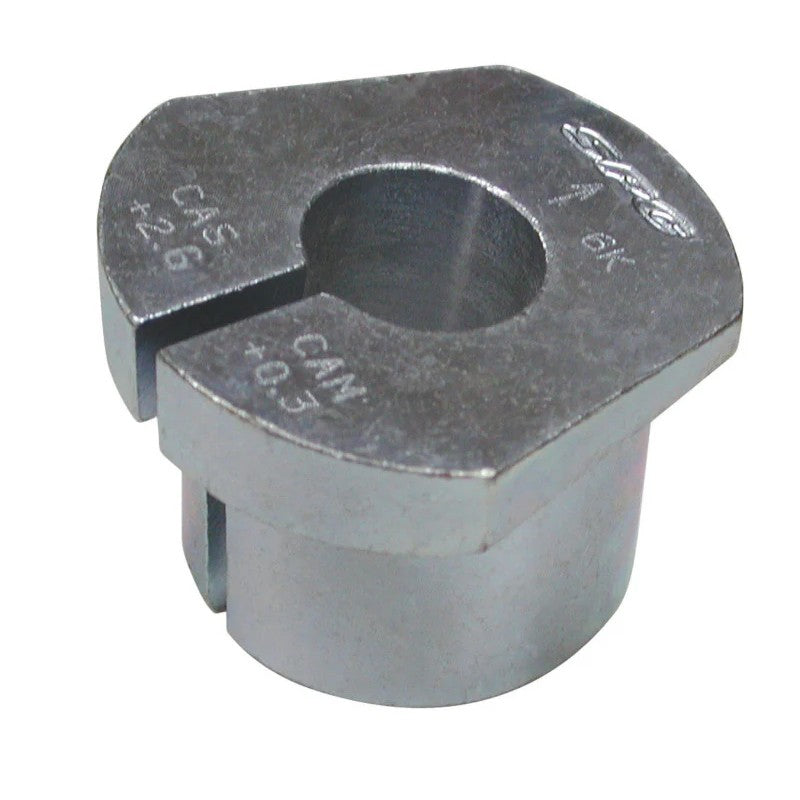 SPC Performance steel alignment sleeve with +0.30 Camber and +2.6 Caster for Ford Super Duty trucks.