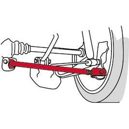 SPC Performance tubular steel rear adjustable camber arm with turnbuckle and rubber bonded bushing for BMW.