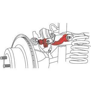 SPC Performance 72450 adjustable aluminum rear upper control arm with OE-style bushings and ABS bracket.