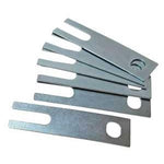 Pack of six SPC Performance 1/16-inch BS-style slotted metal shims for Chevrolet Corvette rear toe adjustment.
