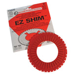 Red SPC Performance EZ Shim dual angle alignment shim for camber and toe adjustment.