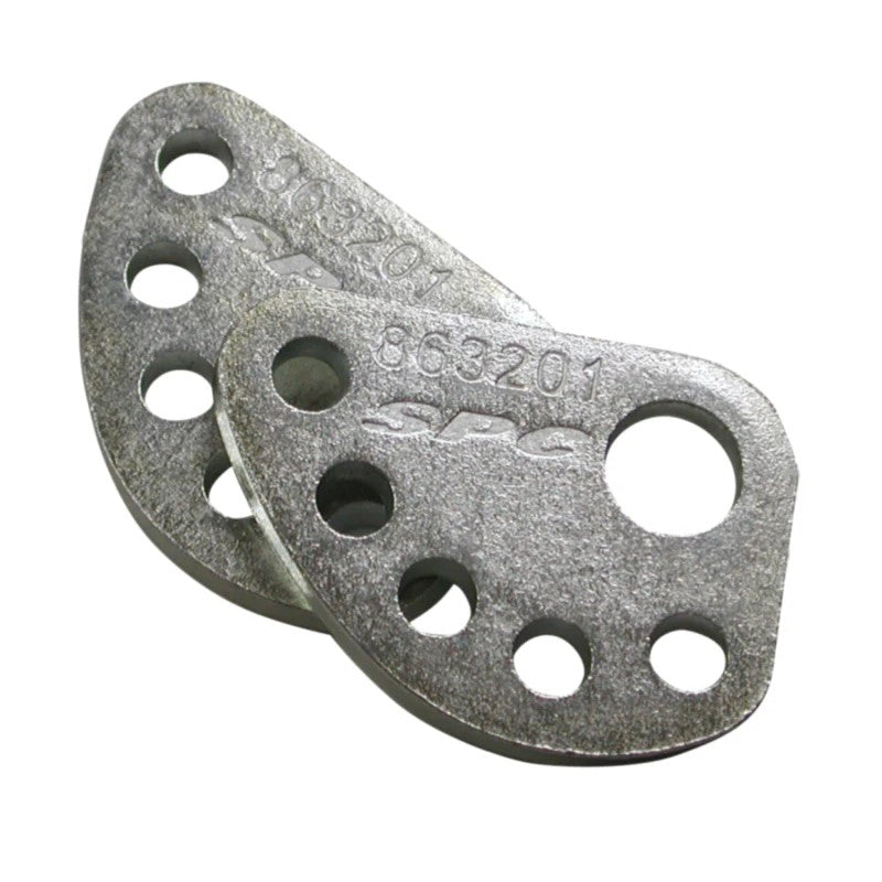 A pair of SPC Performance GM alignment cam lock plates with a hex-chromate free finish.
