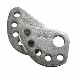 A pair of SPC Performance steel lockout cam plates for GM truck and SUV front-end alignment.