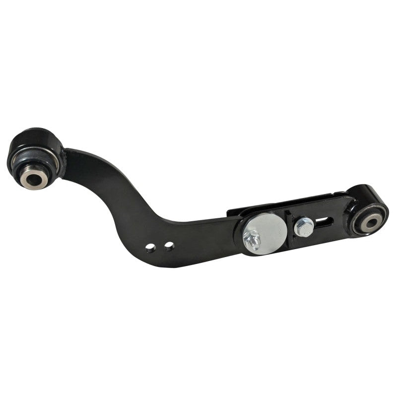 SPC Performance adjustable left rear camber arm for Toyota RAV4 and Lexus NX featuring black finish and threaded adjuster.