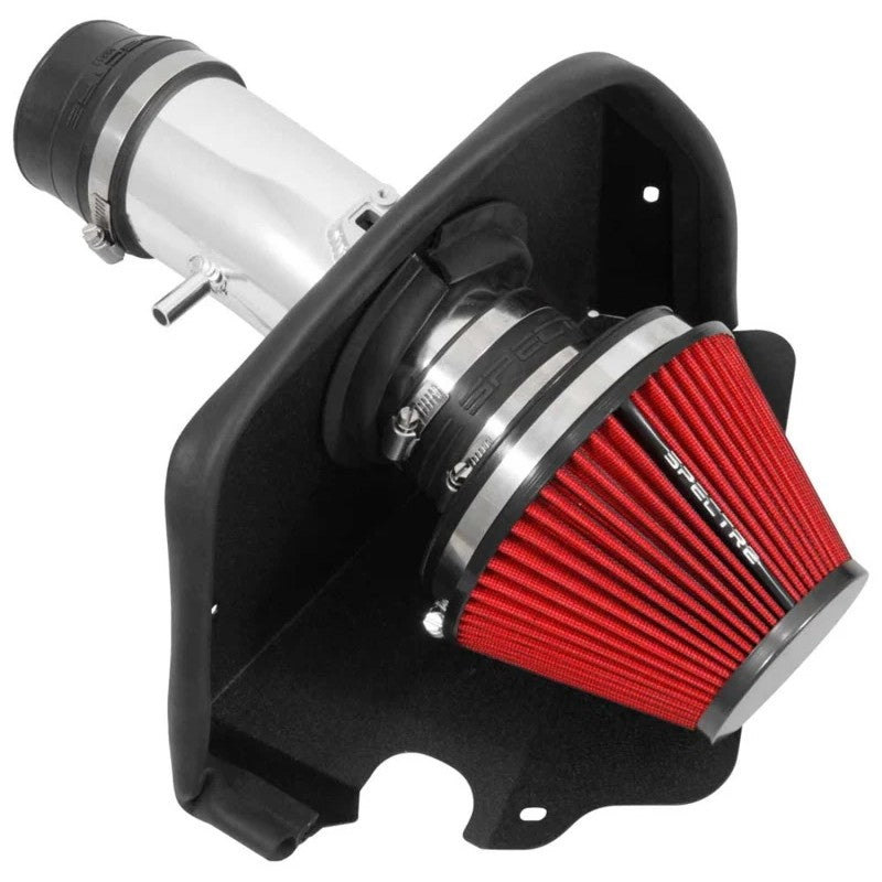 Spectre 9068 air intake kit with polished aluminum tubing, red cone filter, and black powder-coated steel heat shield.