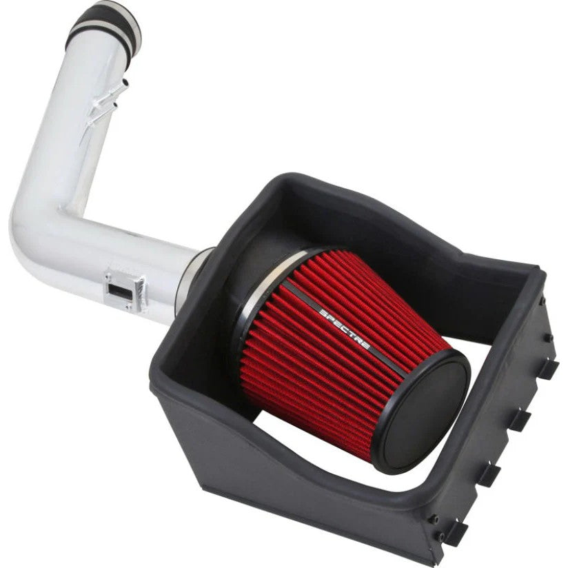 Spectre 9001 cold air intake with polished aluminum tube, red filter, and black heat shield for Ford Super Duty 6.2L V8.