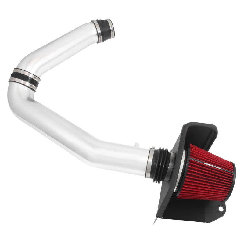 Spectre 9020 air intake kit with polished aluminum tube, red reusable cone filter, and black steel heat shield.