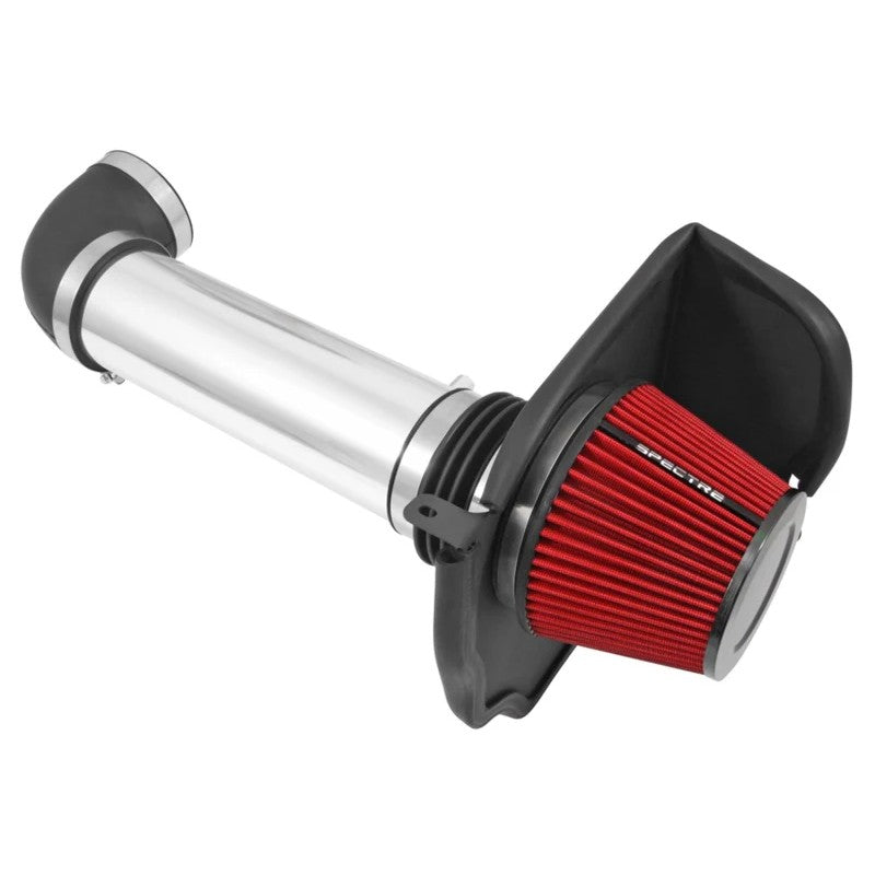 Spectre 9036 air intake kit with polished aluminum tube, red cone filter, and black powder-coated heat shield.