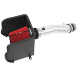 Spectre polished aluminum air intake system with red conical filter and black powder-coated steel heat shield