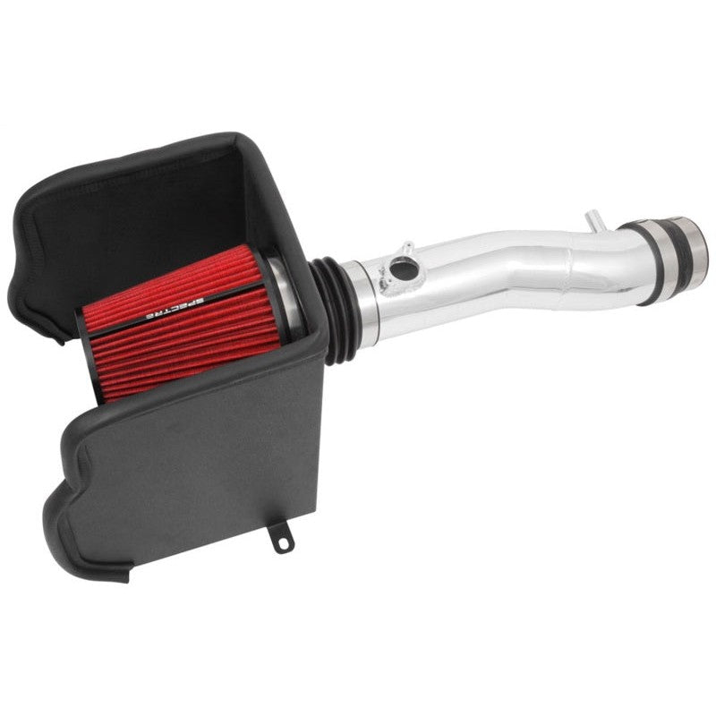 Spectre polished aluminum air intake system with red conical filter and black powder-coated steel heat shield