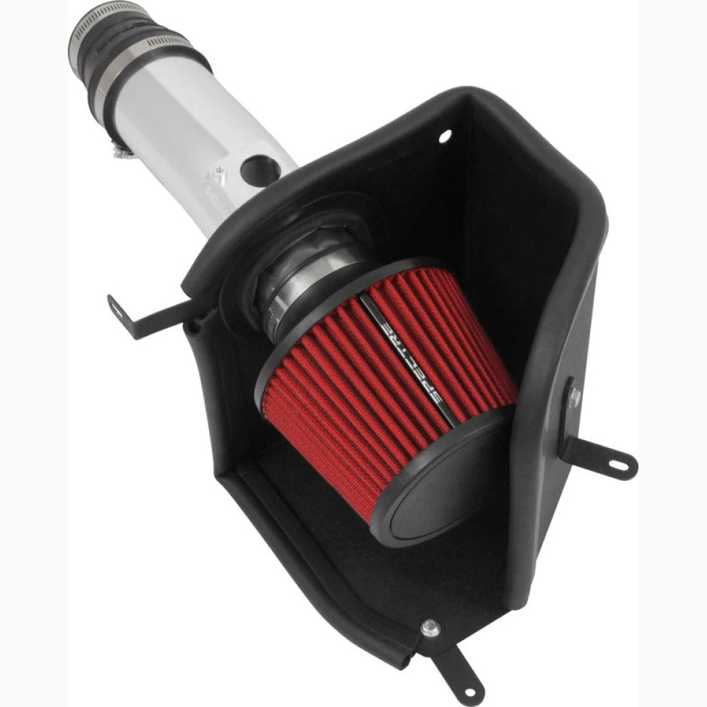 Spectre polished aluminum air intake system with black heat shield and red cone filter for 2016-2021 Honda Civic