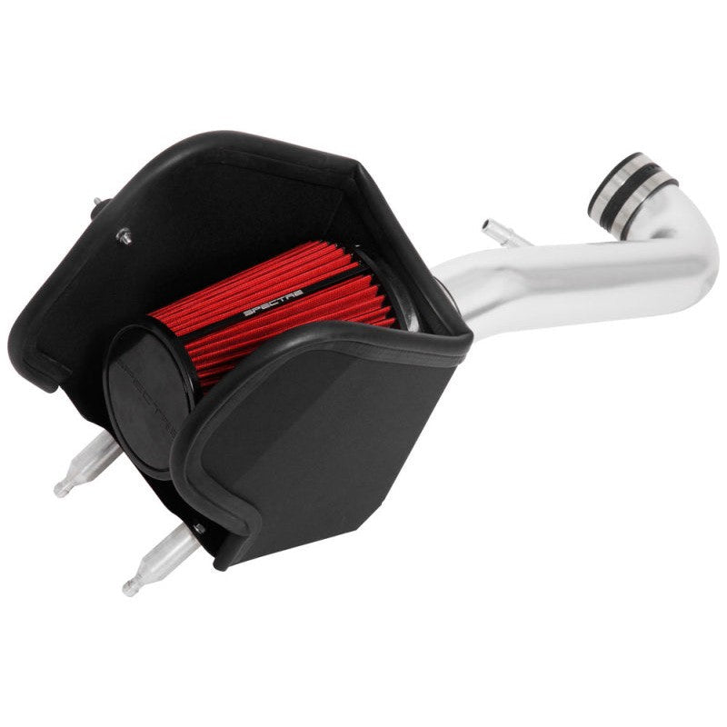 Spectre polished aluminum air intake system with red conical filter and black powder-coated steel heat shield.