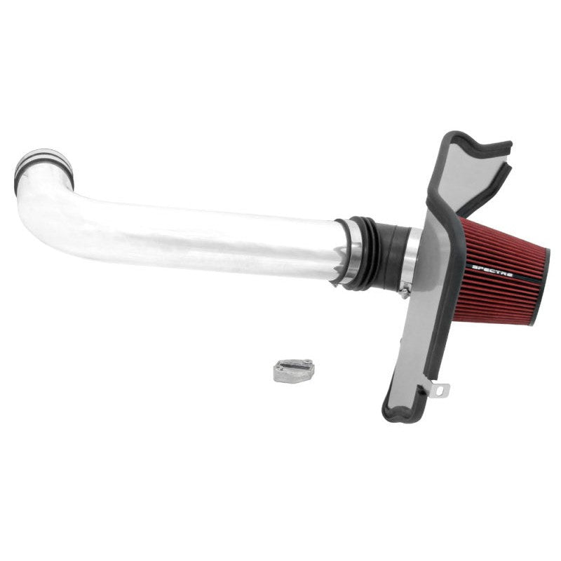 Polished LS swap air intake system with red conical filter and black powder-coated heat shield for 1968-1972 Chevelle.