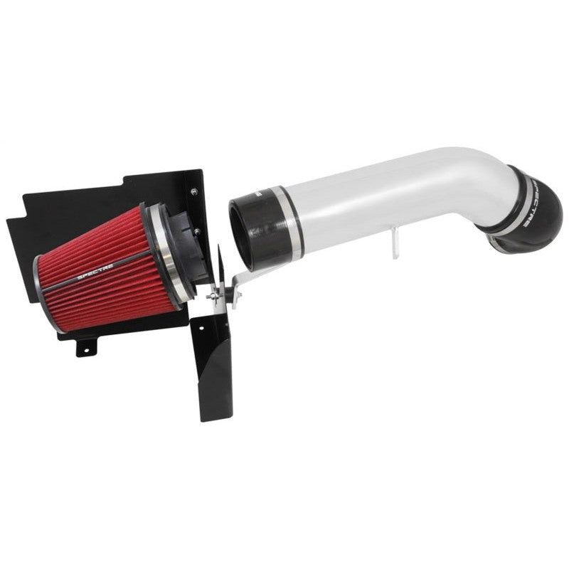 Spectre clear anodized aluminum air intake tube with a red cone filter and black powder-coated heat shield.