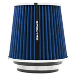 Spectre 8136 blue synthetic conical air filter with chrome top, 5.5-inch height, and adapter rings.