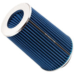 Blue Spectre HPR conical air filter with chrome-plated top and base featuring a 9.5-inch tall oiled synthetic media.